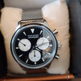  Shop Authentic Movado Heritage Calendoplan Chronograph Black Dial Silver Mesh Strap Watch for Men - 3650097 - Luxxuri