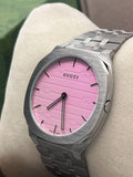  Shop Authentic Gucci 25H Quartz Pink Dial Silver Steel Strap Watch for Women - YA163410 - Luxxuri