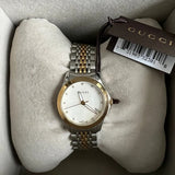  Shop Authentic Gucci G Timeless Diamonds Mother of Pearl Dial Two Tone Mesh Bracelet Watch for Women - YA126513 - Luxxuri