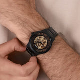  Shop Authentic Fossil Townsman Automatic Skeleton Black Dial Black Steel Strap Watch for Men - ME3197 - Luxxuri