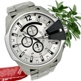  Shop Authentic Diesel Mega Chief Chronograph Silver Dial Silver Steel Strap Watch For Men - DZ4501 - Luxxuri