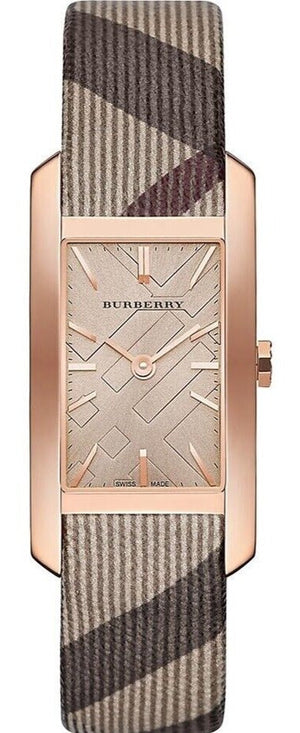  Shop Authentic Burberry The Pioneer Rose Gold Dial Haymarket Brown Leather Strap Watch for Women - BU9408 - Luxxuri