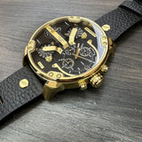  Shop Authentic Diesel Mr Daddy Black & Gold Dial Black Leather Strap Watch For Men - DZ7371 - Luxxuri