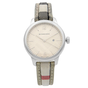  Shop Authentic Burberry The Classic Guilloche Silver Dial Grey Leather Strap Watch for Women - BU10113 - Luxxuri