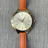  Shop Authentic Michael Kors Runway Quartz Gold Dial Orange Leather Strap Watch For Women - MK2275 - Luxxuri