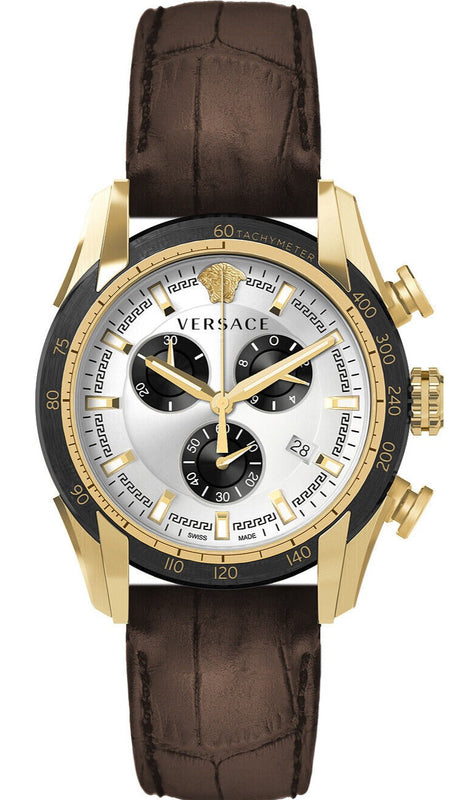  Shop Authentic Versace V-Ray Chronograph Quartz White Dial Brown Leather Strap Watch For Men - VE2I00221 - Luxxuri