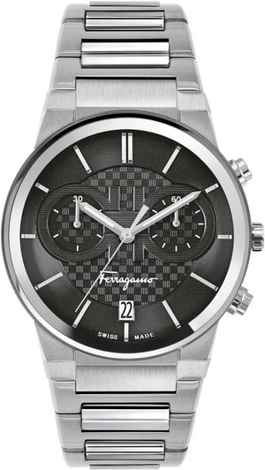  Shop Authentic Salvatore Ferragamo Sapphire Chrono Black Dial Silver Steel Strap Watch for Men - SFME00321 - Luxxuri