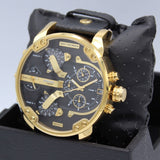  Shop Authentic Diesel Mr Daddy Black & Gold Dial Black Leather Strap Watch For Men - DZ7371 - Luxxuri