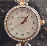  Shop Authentic Bulova Crystals Mother of Pearl Dial Two Tone Steel Strap Watch for Women - 98X108 - Luxxuri