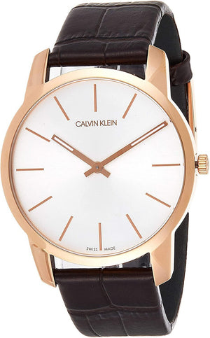  Shop Authentic Calvin Klein City Silver Dial Brown Leather Strap Watch For Men - K2G21629 - Luxxuri