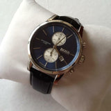  Shop Authentic Hugo Boss Jet Blue Dial Black Leather Strap Watch for Men - 1513283 - Luxxuri
