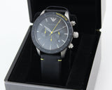  Shop Authentic Emporio Armani Mario Chronograph Black Dial Black Leather Strap Watch For Men - AR11325 - Luxxuri