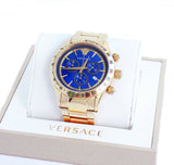  Shop Authentic Versace Classic Chronograph Quartz Blue Dial Gold Steel Strap Watch For Men - VEV700619 - Luxxuri