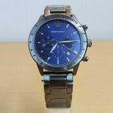  Shop Authentic Emporio Armani Mario Chronograph Blue Dial Grey Steel Strap Watch For Men - AR80045 - Luxxuri