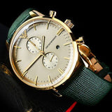  Shop Authentic Emporio Armani Chronograph Champagne Dial Green Leather Strap Watch For Men - AR1722 - Luxxuri