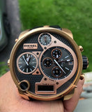  Shop Authentic Diesel Big Daddy Gold & Black Dial Black Leather Strap Watch For Men - DZ7261 - Luxxuri