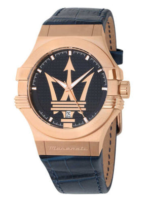  Shop Authentic Maserati Potenza 42mm Rose Gold & Blue Dial Blue Leather Strap Watch For Men - R8851108027 - Luxxuri