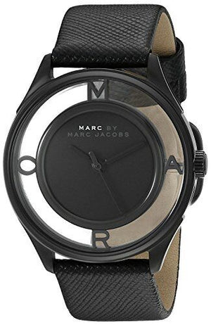  Shop Authentic Marc Jacobs Tether Transparent Black Dial Black Leather Strap Watch for Women - MBM1379 - Luxxuri