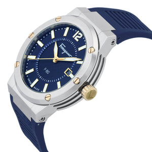  Shop Authentic Salvatore Ferragamo F-80 Blue Dial Blue Rubber Strap Watch For Men - SFHY01122 - Luxxuri