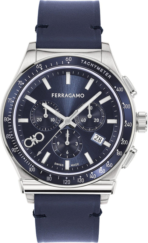  Shop Authentic Salvatore Ferragamo 1927 Chrono Analog Blue Dial Blue Leather Strap Watch for Men - SFKZ00223 - Luxxuri