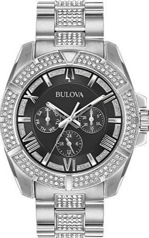  Shop Authentic Bulova Crystal Collection Chronograph Black Dial Two Tone Steel Strap Watch for Men - 96C126 - Luxxuri