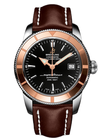  Shop Authentic Breitling Superocean Heritage 42mm Rose Gold Chronometer Black Dial Brown Leather Strap Mens Watch - U1732112 - Luxxuri