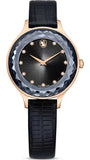 Swarovski Octea Nova Black Dial Black Leather Strap Watch for Women - 5650033