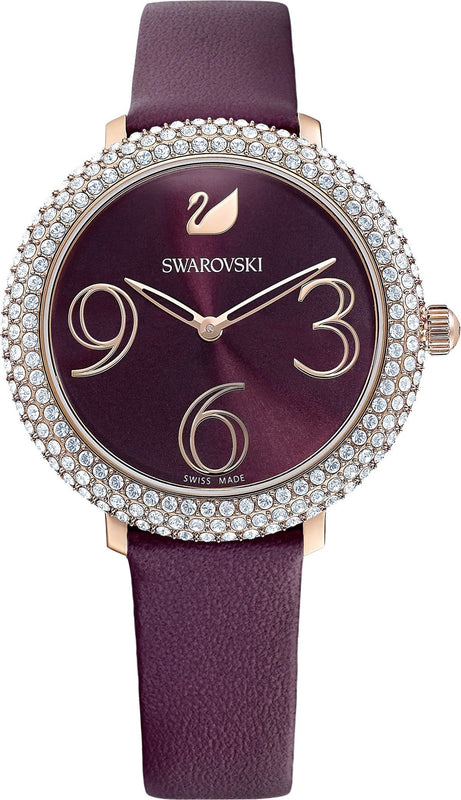  Shop Authentic Swarovski Crystal Frost Red Dial Red Leather Strap Watch for Women - 5484064 - Luxxuri