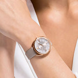  Shop Authentic Swarovski Crystalline Glam Silver Dial Grey Leather Strap Watch for Women - 5452455 - Luxxuri
