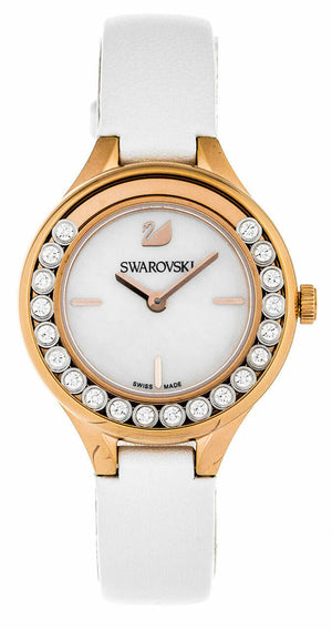  Shop Authentic Swarovski Lovely Crystals Mother of Pearl Dial White Leather Strap Watch for Women - 5242904 - Luxxuri
