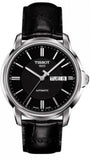 Tissot Automatics III Day Date Black Dial Black Leather Strap Watch For Men - T065.430.16.051.00