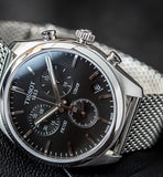  Shop Authentic Tissot PR 100 Chronograph Black Dial Silver Mesh Bracelet Watch For Men - T101.417.11.051.01 - Luxxuri