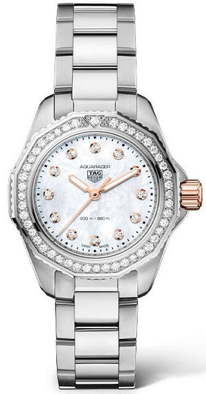  Shop Authentic Tag Heuer Aquaracer Professional 200 Quartz Diamonds Mother of Pearl Dial Silver Steel Strap Watch for Women - WBP1451.BA0622 - Luxxuri