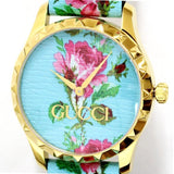  Shop Authentic Gucci G Timeless Floral Turquoise Dial Turquoise Leather Strap Watch For Women - YA1264085 - Luxxuri