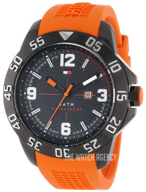  Shop Authentic Tommy Hilfiger Cole Black Dial Orange Rubber Strap Watch for Men - 1790985 - Luxxuri