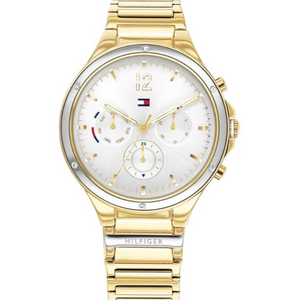  Shop Authentic Tommy Hilfiger Eve Chronograph Quartz White Dial Gold Steel Strap Watch For Women - 1782278 - Luxxuri