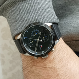  Shop Authentic Tommy Hilfiger Trent Chronograph Quartz Black Dial Black Leather Strap Watch For Men - 1791810 - Luxxuri