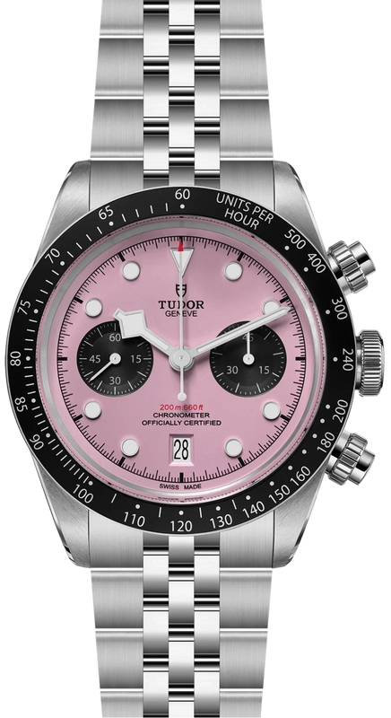 Tudor Black Bay Chrono Pink Dial Silver Steel Strap Watch for Men - M79360N-0019