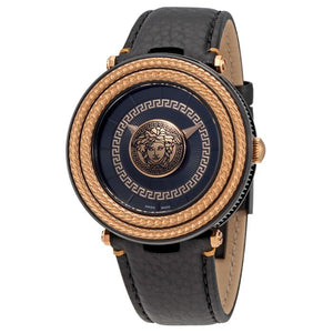  Shop Authentic Versace V-Metal Icon Black Dial Black Leather Strap Watch For Men - VQL030015 - Luxxuri