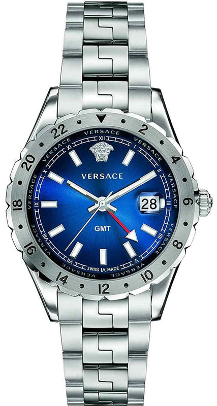  Shop Authentic Versace Hellenyium GMT Blue Dial Silver Steel Strap Watch for Men - V11010015 - Luxxuri