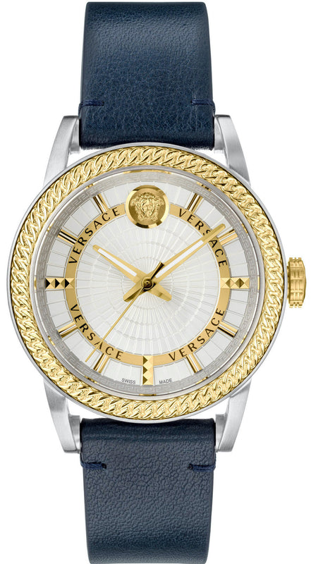  Shop Authentic Versace Viamond Quartz White Dial Blue Leather Strap Watch For Men - VEPO00120 - Luxxuri