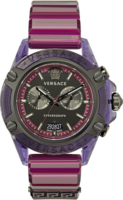  Shop Authentic Versace Icon Active Chronograph Black Dial Purple Rubber Strap Watch For Men - VEZ701423 - Luxxuri