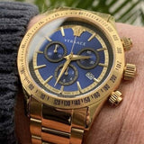  Shop Authentic Versace Classic Chronograph Quartz Blue Dial Gold Steel Strap Watch For Men - VEV700619 - Luxxuri