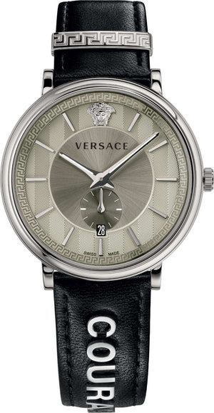  Shop Authentic Versace V-Circle Black Manifesto Courage Quartz Silver Dial Black Leather Strap Watch for Men - VBQ080017 - Luxxuri