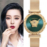  Shop Authentic Versace Palazzo Empire Greca Green Dial Gold Mesh Bracelet Watch for Women - VEDV00819 - Luxxuri