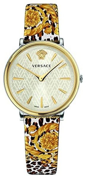  Shop Authentic Versace V-Circle Silver Dial Cheetah Print Brown Leather Strap Watch for Women - VBP12017 - Luxxuri
