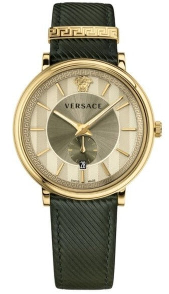  Shop Authentic Versace V-Circle Manifesto Gold Dial Black Leather Strap Watch for Men - VBQ030017 - Luxxuri