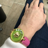 Shop Authentic Versace Palazzo Empire Green Dial Pink Leather Strap Watch for Women - VCO150017 - Luxxuri