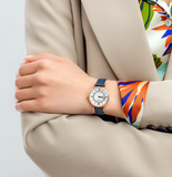  Shop Authentic Emporio Armani Gianni T-Bar Analog Mother of Pearl Dial Blue Leather Strap Watch For Women - AR11468 - Luxxuri
