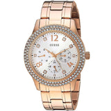  Shop Authentic Guess Bedazzle Diamonds Silver Dial Rose Gold Steel Strap Watch For Women - W1097L3 - Luxxuri